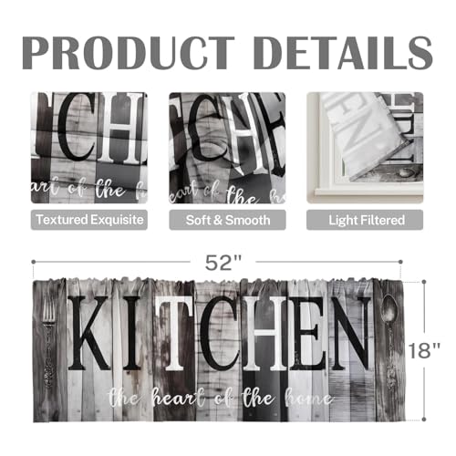 Emvency Valances for Windows, 2 Pack, 52x18 Inch, Farmhouse Grey - color: Kitchen Grey, size: 52"W x 18"L (Pack of 2)