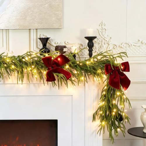 HipTree 9ft Pre-Lit Real Touch Norfolk Christmas Garland with Lights - size: 9ft