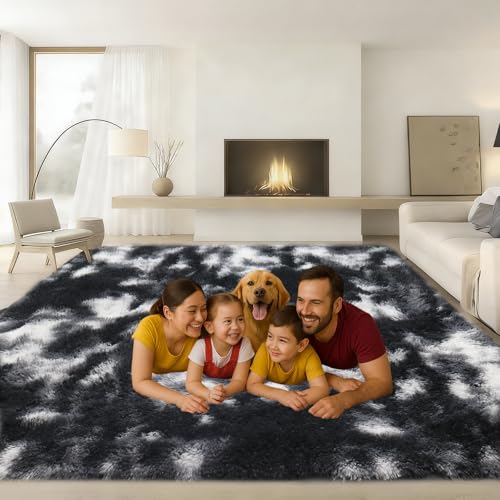 Area Rugs for Living Room, Bedroom, Black White Fluffy Carpet - color: Black White Grey, size: 6' x 9' (Rectangular)