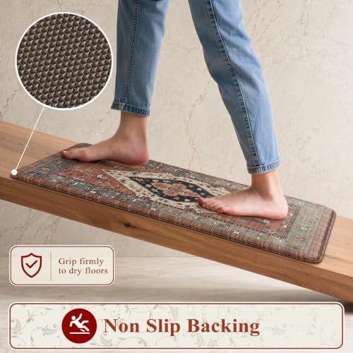 KIMODE Farmhouse Kitchen Mats, Anti Fatigue Kitchen Rugs Sets of 2 Red - color: Red Floral, size: 17.3" x 47 "+ 17.3" x 29 "--0.47 inches