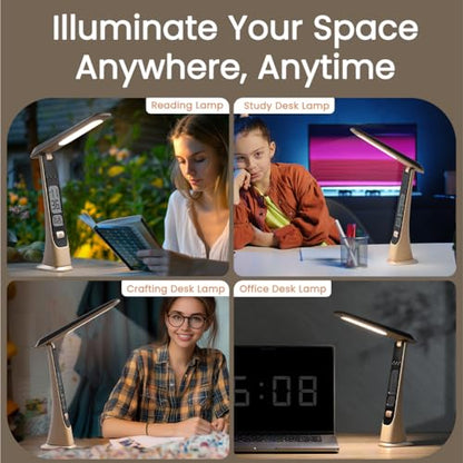 WILIT Rechargeable Lamps Cordless Table Lamp, Foldable Portable Desk Lamp, Battery Operated Lights with Stepless Brightness&Time Display for Home Office, Book Lights, Desk Accesories, Tea White - style: Classic-Tea White