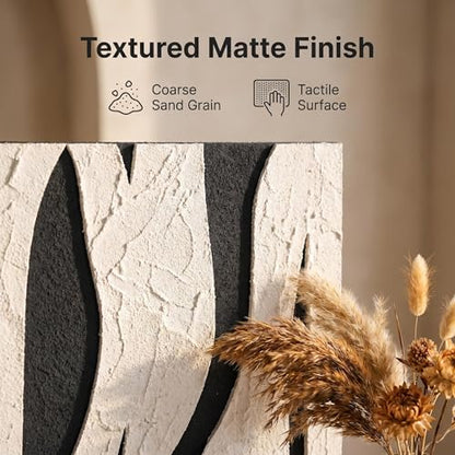 AMAATE 3D Textured Black White Abstract Sandstone Relief Framed Wall Art - color: Black and white abstract lines