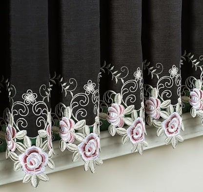 Today's Curtain Verona Reverse Embroidery Tailored Valance, 18", Black/Rose, 70" W X 18" L - color: Black/Rose, size: 70"W x 18"L (Pack of 1)