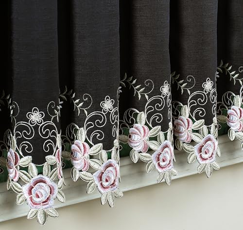 Today's Curtain Verona Reverse Embroidery Tie-Up Shade, 63", Black/Rose, 50" W X 63" L - color: Black/Rose, size: 50"W x 63"L (Pack of 1)