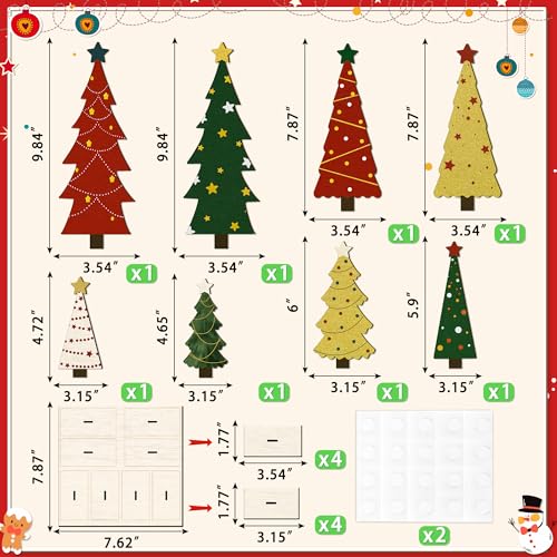8PCS Christmas Wooden Tabletop Tree Decorations Set, Winter Holiday Wood Tree Table Centerpieces Fireplace Mantel Decor Merry Xmas Sign Table Top Party Supplies