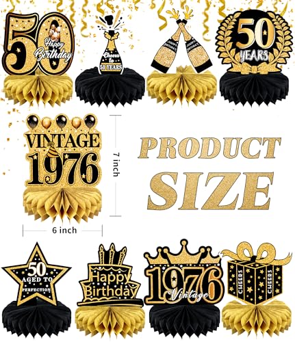 9 Pcs 50th Birthday Decoration for Men Women Table Honeycomb Fifty Decor - color: 50th-black and Gold