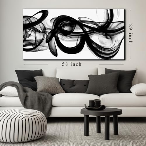 MDHKVPM Black Abstract Canvas Wall Art For Living Room Large Size - color: Black, size: 58"L x 29"W