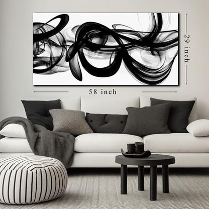 MDHKVPM Black Abstract Canvas Wall Art For Living Room Large Size - color: Black, size: 58"L x 29"W