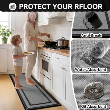 Kitchen Rugs Set, 2 PCS Non Slip Kitchen Mats, 17"x30"+17"x47" Grey - color: Linear Grey, size: 17"x47"+17"x30"