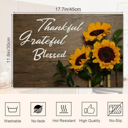 Sunflower Placemats Set of 4 Thankful Grateful Blessed Religious Sunflower Placemats Resistant Place Mats Kitchen Decor Dining Decoration for Party, Sunflower Kitchen Decor - style: Sunflower 1