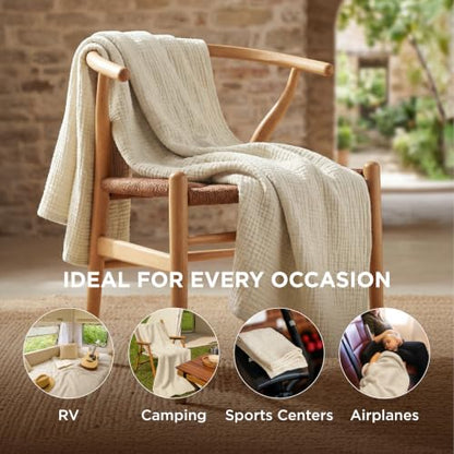 Bedsure 100% Cotton Muslin Blankets for Adults, Large Throw, Linen Beige - color: 00 - Beige, size: Throw XL (50" X 70")