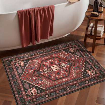 Ciicool 2x3ft Small Area Rug,Washable Boho Thin Mat for Entryway Kitchen - color: Red / Black, size: 2' X 3' (Rectangular)