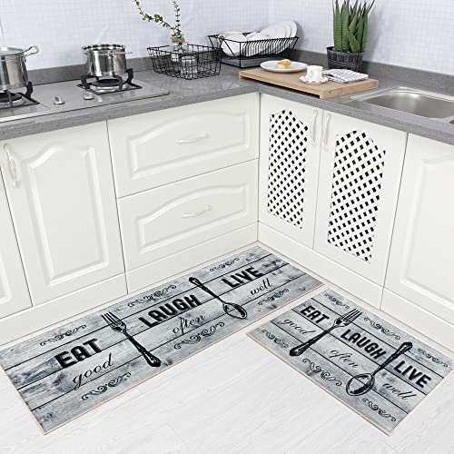 Carvapet 2 Piece Kitchen Mat Set Light Grey Farmhouse Washable Non Slip - color: Light Grey