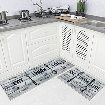 Carvapet 2 Piece Kitchen Mat Set Light Grey Farmhouse Washable Non Slip - color: Light Grey
