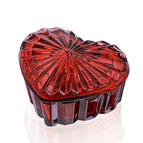 Crystal Heart-Shaped Jewelry Box, Decorative Glass Trinket Box with Lid - color: Burgundy
