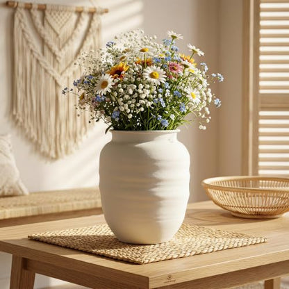 Handmade White Rustic Ceramic Vase for Flowers, Home Decor, 8 inch Tall - size: 8" H × 6''W