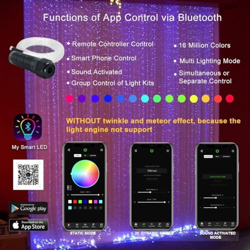 AKEPO 6W RGBW Fiber Optic Curtain Lights Kit, Waterfall Curtain Light for Home Decoration with Flash Point Fiber Optical Cables 200 Strands 0.03in/0.75mm 6.5ft/2m - size: 200pcs*0.03in*6.5ft