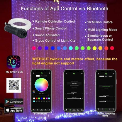 AKEPO 6W RGBW Fiber Optic Curtain Lights Kit, Waterfall Curtain Light for Home Decoration with Flash Point Fiber Optical Cables 200 Strands 0.03in/0.75mm 6.5ft/2m - size: 200pcs*0.03in*6.5ft