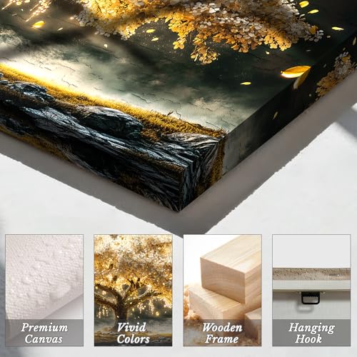 crmotu Modern Oversized Wall Art, Golden Tree Landscape Pictures 29"x57" - color: Gold and Ivory, size: 57"L x 29"W