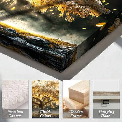crmotu Modern Oversized Wall Art, Golden Tree Landscape Pictures 29"x57" - color: Gold and Ivory, size: 57"L x 29"W