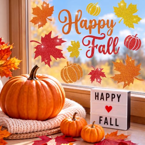 Glitter Fall Window Clings Autumn Thanksgiving Window Stickers Decals Decor - color: Fall Glitter