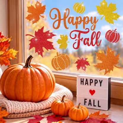 Glitter Fall Window Clings Autumn Thanksgiving Window Stickers Decals Decor - color: Fall Glitter