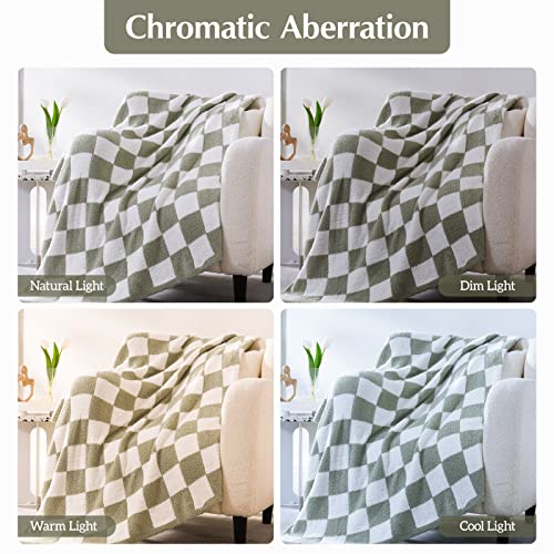 WRENSONGE Soft King Size Checkered Blanket for Bed-Cozy Knitted Blankets - color: Aloe Sage, size: King(90"x108")