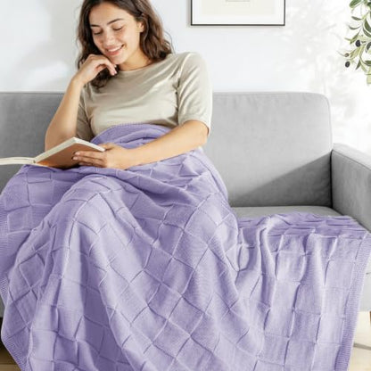 Whale Flotilla Checkered Knit Throw Blanket for Couch, Light Purple - color: Light Purple, size: 50x60 Inch