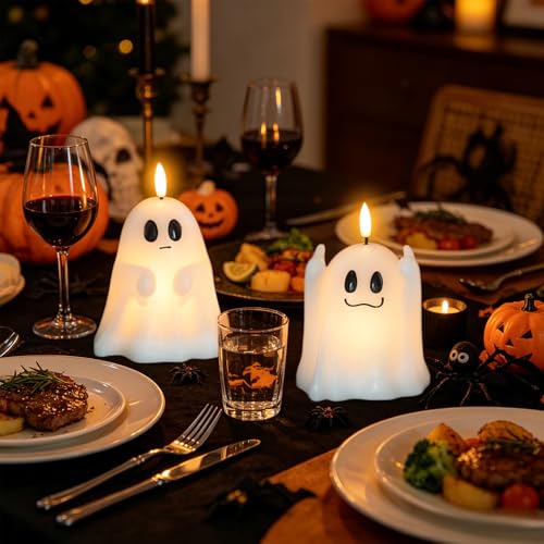 Wondise Spooky Ghost Halloween Flameless Candles with 6hrs Timer - color: 3-White