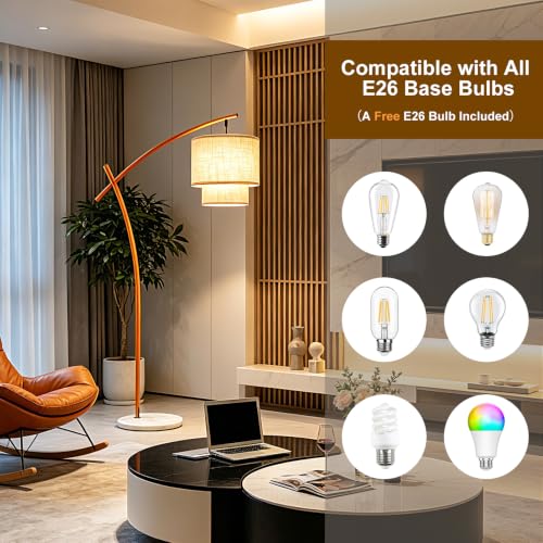 Lightdot Orange Arc Floor Lamp, 3000K Dimmable Standing Hanging Over Lamp - color: Fabric-Orange