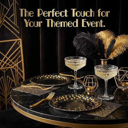 100pcs Black and Gold Plates and Napkins Halloween Party supplies - color: Black/Gold