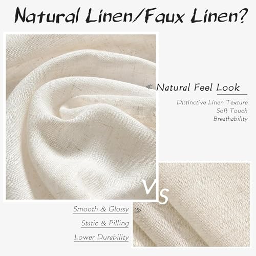 Joywell Linen Curtains 92 Inches Long for Living Room Hook Belt Cream - color: Natural, size: 52"W x 92"L (Pack of 2)