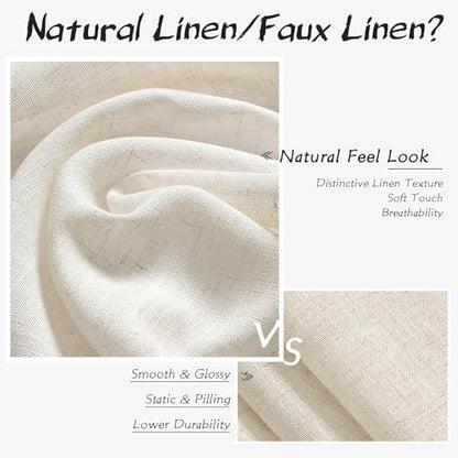 Joywell Linen Curtains 98 Inches Long for Living Room Hook Belt Cream - color: Natural, size: 52"W x 98"L (Pack of 2)