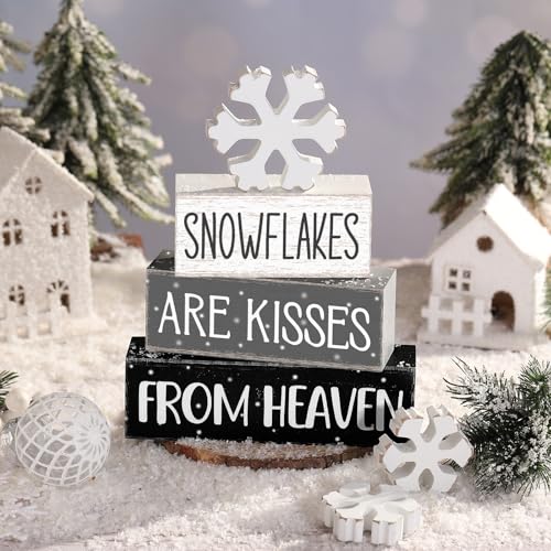 Yousoontic 4 Pcs Winter Snowflakes Figurines Set, Rustic Farmhouse Decor - style: Snowflakes