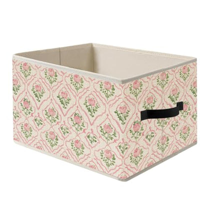 Grandmillennial Pink Rose Floral Storage Basket Organizer - color: Pink Rose