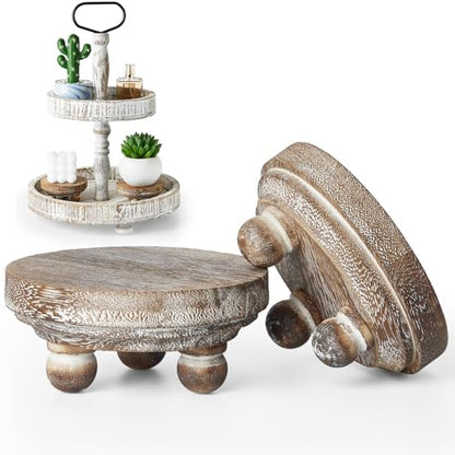 Yalikop Set of 2 Mini Wood Risers for Decor Round Wooden Riser, Brown