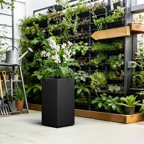 Kante Large Column Square Black Concrete Planter 27.6" H, Outdoor - color: Black, size: 27.6" H