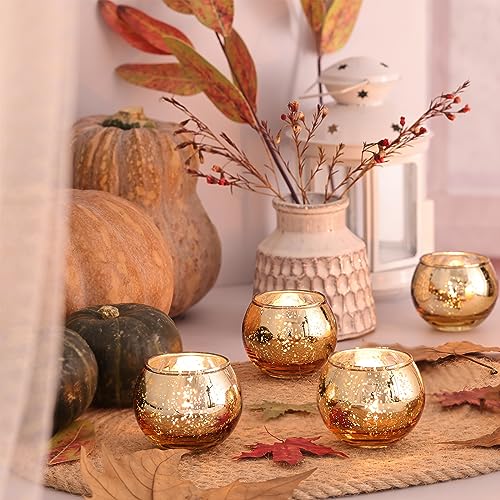 Volens Round Gold Votive Candle Holders, Mercury Glass Votives Set of 12 - color: Gold, size: 12 PACK