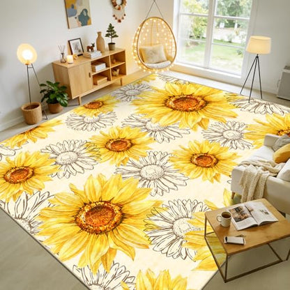 AooHHooA Sunflower Area Rug 8x10, Sunflower Rugs for Living Room, Yellow - color: Sunflower-1, size: 8' x 10' (Rectangular)