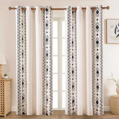 Black Boho Linen Curtains 84 Inch 2 Panels for Living Room Bedroom - color: Geometric-black, size: 52"W x 84"L (Pack of 2)