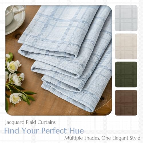 Beauoop Blue Plaid Jacquard Blackout Curtains for Bedroom 52x63 2 Panels - color: Blue, size: 52"W x 63"L (Pack of 2)