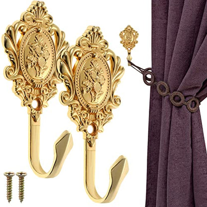 2 Pcs Curtain Holdback Hooks Zinc Alloy Golden Vintage Style Hooks