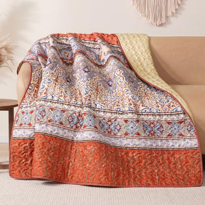 Exclusivo Mezcla Reversible Boho Quilted Throw Blanket, 50"x 60" - color: Bohemian Brick-red, size: 50 x 60 inch
