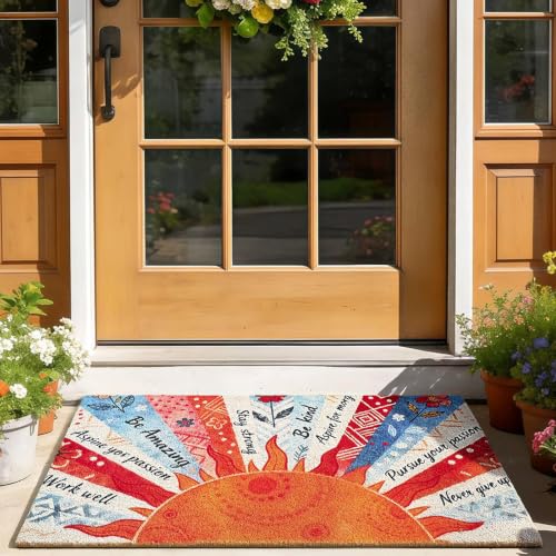 Boho Sun Floral Front Door Mat Non-Slip Welcome Doormat, 17x29 in - color: Boho Sun Floral