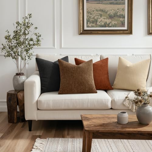 MIULEE Set of 2 Beige Textured Striped Throw Pillow Covers 20x20 Inch - color: Beige, size: 20" x 20" (Pack of 2)
