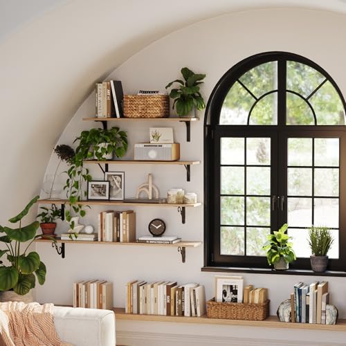 DINZI LVJ Long Wall Shelves, 31.5" Wall Mounted Shelves with Metal Brackets - color: Natural, size: 31.5 Inch