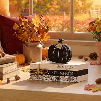 Smile 가을 나무 장식 표지판 블랙 플로럴 호박 HELLO PUMPKIN 계층형 트레이 테이블 탑 표지판 가을 수확 추수감사절 홈 데코 - style: 블랙 펌킨