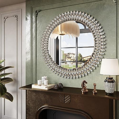 Kelly Miller 32" Jeweled Luxury Round Decorative Wall Mirror - size: 32"L x 32"W
