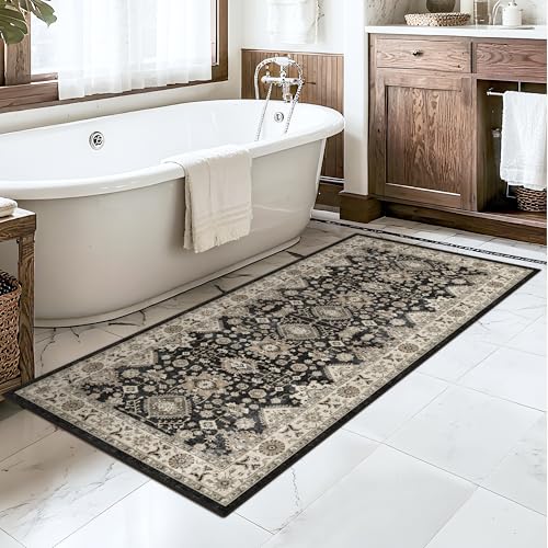 Black Entryway 2x4 Runner Rug: Runners for Kitchen Washable Non-Slip Soft - color: Black, size: 2' x 4' (Rectangular)