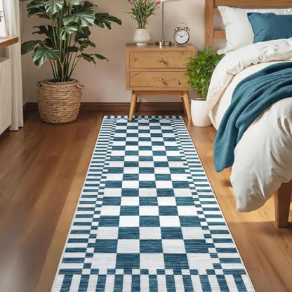 Garvee 2x6 Checkered Kitchen Rugs Washable Rugs for Hallway - color: Modern Plaid - Blue, size: 2' x 6' (Runner)